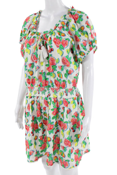 Roller Rabbit Women Green Floral Kaftan Sundress Cotton Round Neck Size L