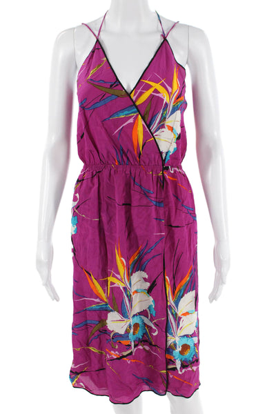 Marc Jacobs Women Purple Slip Dress V-Neck Floral Mid-Calf Size 2