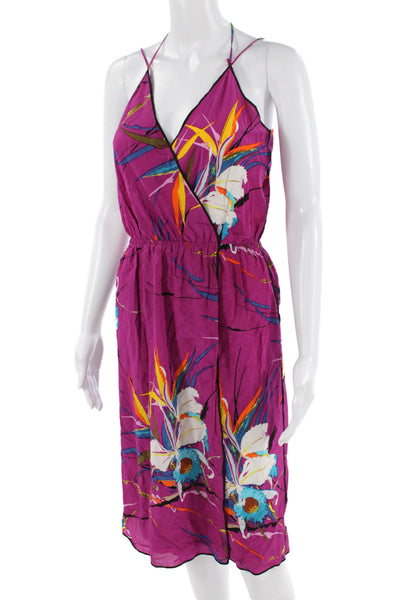 Marc Jacobs Women Purple Slip Dress V-Neck Floral Mid-Calf Size 2