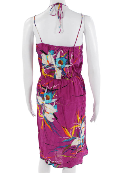 Marc Jacobs Women Purple Slip Dress V-Neck Floral Mid-Calf Size 2