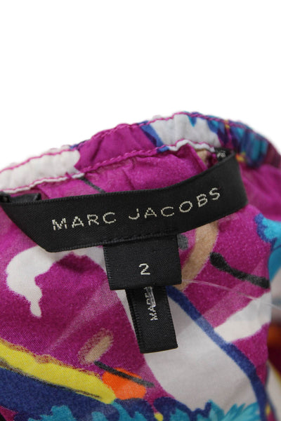 Marc Jacobs Women Purple Slip Dress V-Neck Floral Mid-Calf Size 2