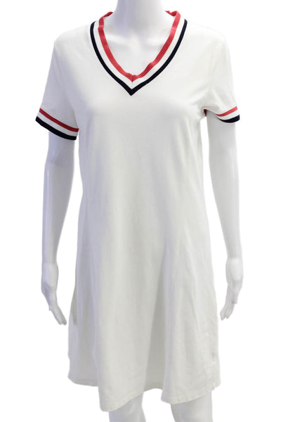 Brooks Brothers Women Striped V-Neck Shift Dress White Size M