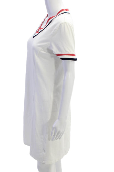 Brooks Brothers Women Striped V-Neck Shift Dress White Size M