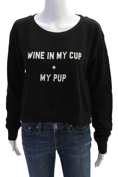 Wildfox Womens Black Dog Graphic Pullover Sweatshirt 100% Cotton Size L