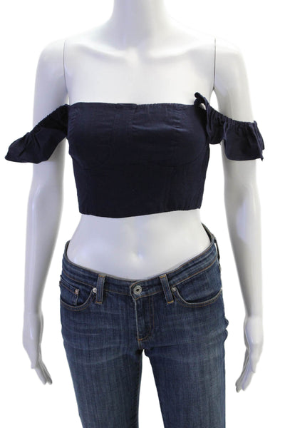 Misa Women Cropped Sleeveless Top Dark Blue Zip Boho Size XS