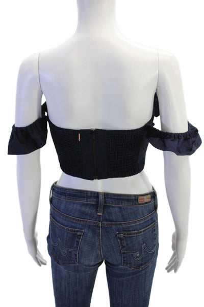 Misa Women Cropped Sleeveless Top Dark Blue Zip Boho Size XS
