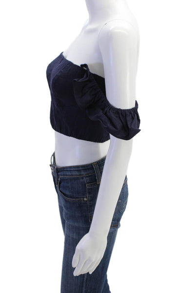 Misa Womens Cropped Sleeveless Bohemian Dark Blue Linen Blend Top Size S