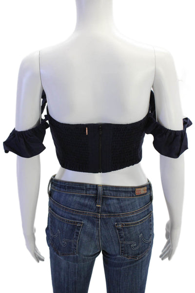 Misa Womens Cropped Sleeveless Bohemian Dark Blue Linen Blend Top Size S