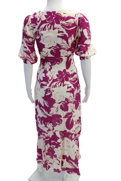 Misa Women Beige Floral V-Neck Maxi Sundress Midi Zip Size 2XS