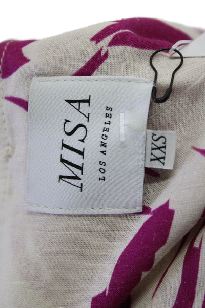Misa Women Beige Floral V-Neck Maxi Sundress Midi Zip Size 2XS