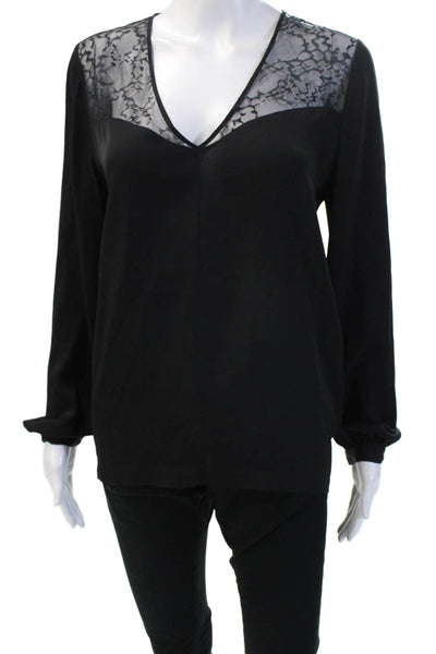 Robert Rodriguez Black Label Women, Black Silk V-Neck Long Sleeve Blouse Size 6