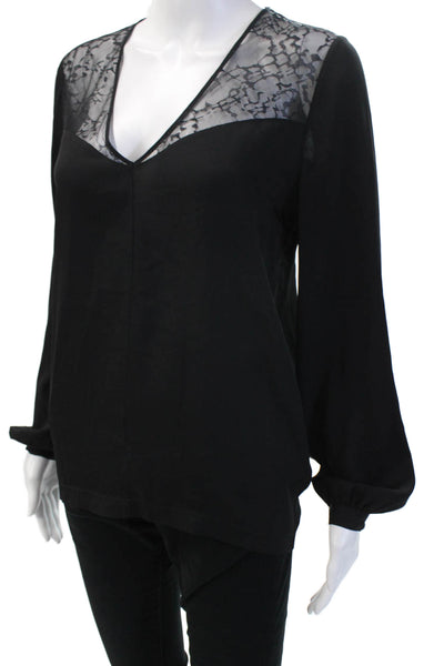 Robert Rodriguez Black Label Women, Black Silk V-Neck Long Sleeve Blouse Size 6