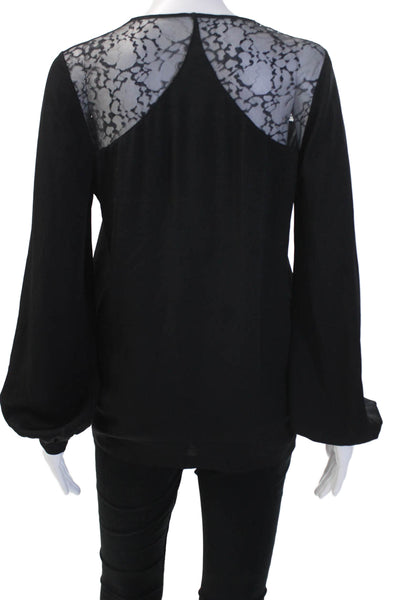 Robert Rodriguez Black Label Women, Black Silk V-Neck Long Sleeve Blouse Size 6