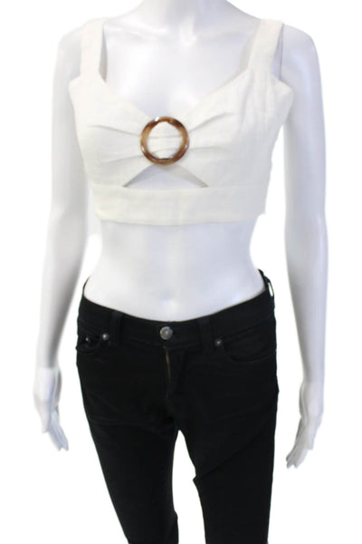 Hansen & Gretel Womens Cropped Tank White Ramie Square Neck Size L