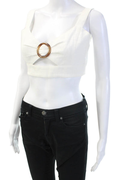 Hansen & Gretel Womens Cropped Tank White Ramie Square Neck Size L