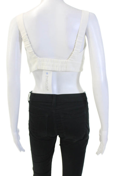 Hansen & Gretel Womens Cropped Tank White Ramie Square Neck Size L