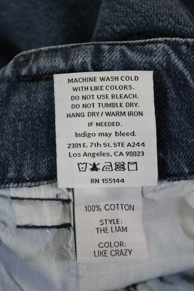 Boyish Womens Cropped Boyfriend Jeans Blue 100% Cotton High Rise Size 26