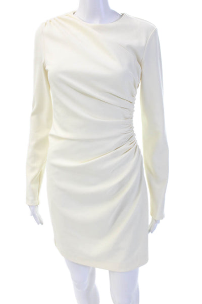 Zara Women Beige Bodycon Mini Dress Long Sleeve Crew Neck Size M
