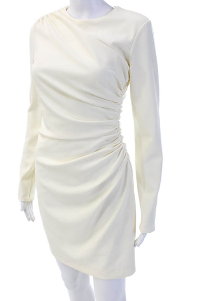 Zara Women Beige Bodycon Mini Dress Long Sleeve Crew Neck Size M