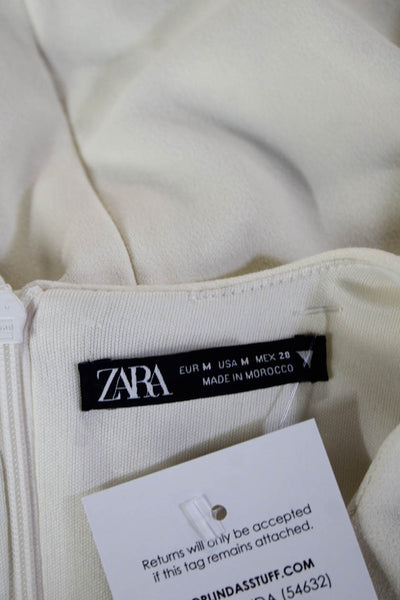 Zara Women Beige Bodycon Mini Dress Long Sleeve Crew Neck Size M