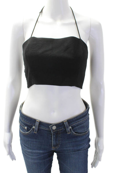Zara Women Cropped Sleeveless Tank Black Polyester Blend Solid Buckle Size XS