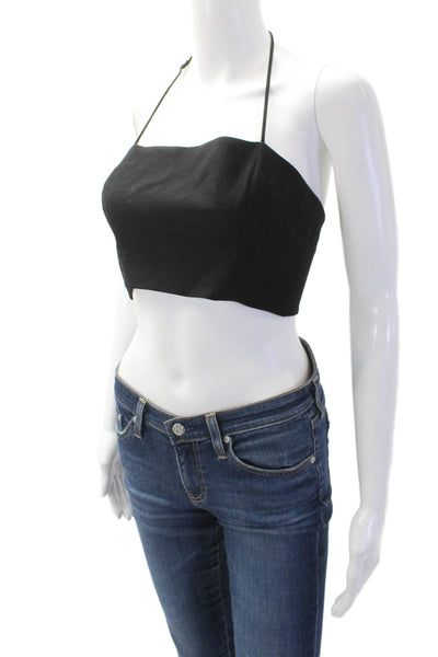 Zara Women Cropped Sleeveless Tank Black Polyester Blend Solid Buckle Size XS