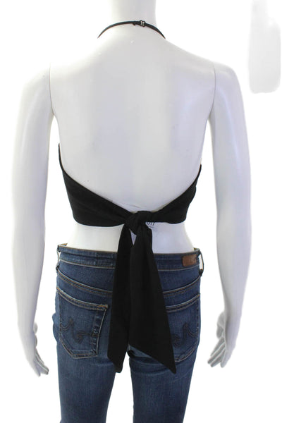 Zara Women Cropped Sleeveless Tank Black Polyester Blend Solid Buckle Size XS