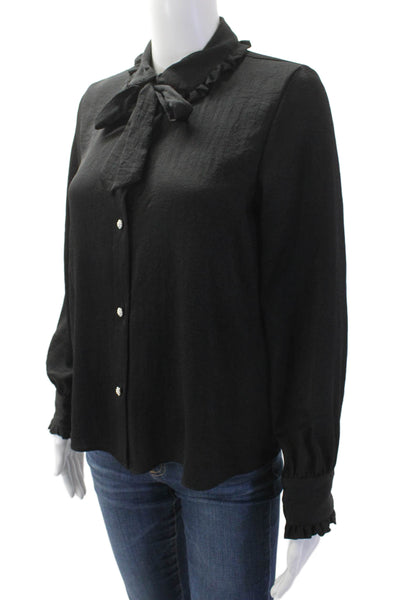 Zara Women Collared Black Button-Up Blouse Long Sleeve Polyester Size XS
