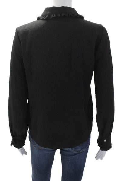 Zara Women Collared Black Button-Up Blouse Long Sleeve Polyester Size XS