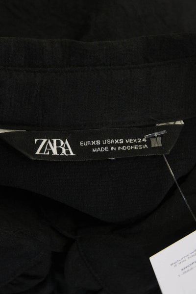 Zara Women Collared Black Button-Up Blouse Long Sleeve Polyester Size XS