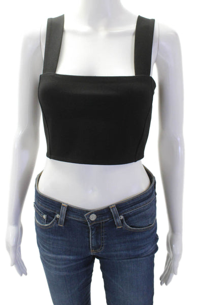 Zara Women Cropped Black Tank Square Neck Sleeveless Polyester Blend Size S