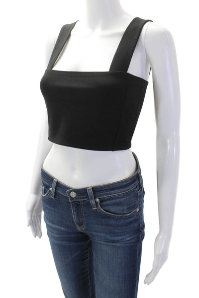 Zara Women Cropped Black Tank Square Neck Sleeveless Polyester Blend Size S