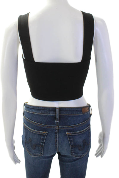 Zara Women Cropped Black Tank Square Neck Sleeveless Polyester Blend Size S