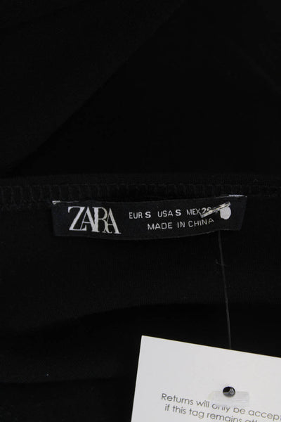 Zara Women Cropped Black Tank Square Neck Sleeveless Polyester Blend Size S