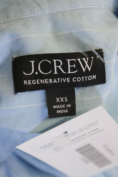 J Crew Women Striped Light Blue Cropped Button-Up Cotton Top Size 2XS