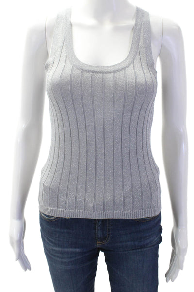 Zara Women Gray Striped Basic Tank Round Neck Sleeveless Size XS