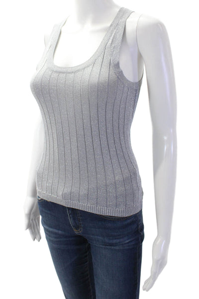 Zara Women Gray Striped Basic Tank Round Neck Sleeveless Size XS