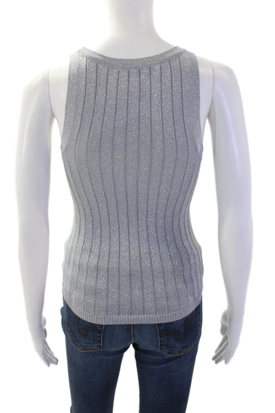 Zara Women Gray Striped Basic Tank Round Neck Sleeveless Size XS