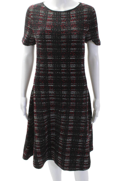 Carolina Herrera Women Black Plaid A-Line Sweater Dress Viscose Blend Size M