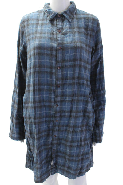 American Colors by Alex Lehr Women Shirt Dress Blue Long Sleeve Cotton Size L