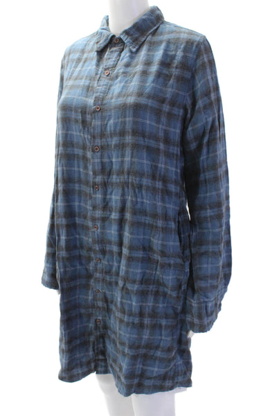 American Colors by Alex Lehr Women Shirt Dress Blue Long Sleeve Cotton Size L