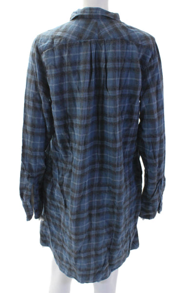 American Colors by Alex Lehr Women Shirt Dress Blue Long Sleeve Cotton Size L