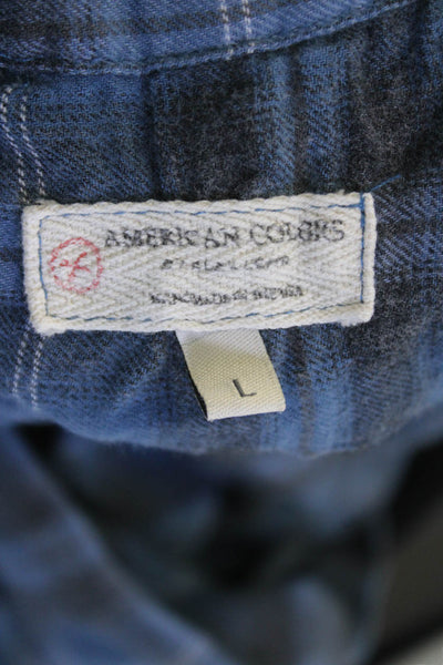 American Colors by Alex Lehr Women Shirt Dress Blue Long Sleeve Cotton Size L
