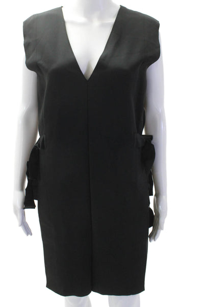 Carolina Herrera Women Shift Dress Black V-Neck Sleeveless Mid-Calf Size S