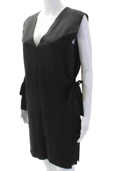 Carolina Herrera Women Shift Dress Black V-Neck Sleeveless Mid-Calf Size S