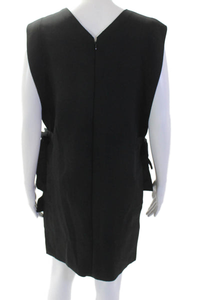 Carolina Herrera Women Shift Dress Black V-Neck Sleeveless Mid-Calf Size S