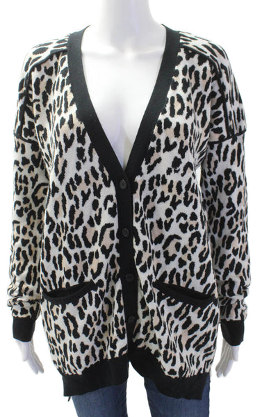 10 Crosby Derek Lam Womens Cardigan Beige Animal Print Wool Size L