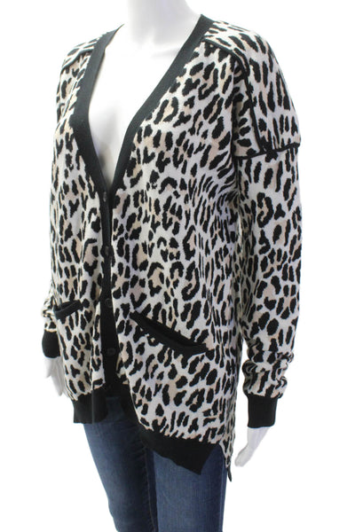 10 Crosby Derek Lam Womens Cardigan Beige Animal Print Wool Size L