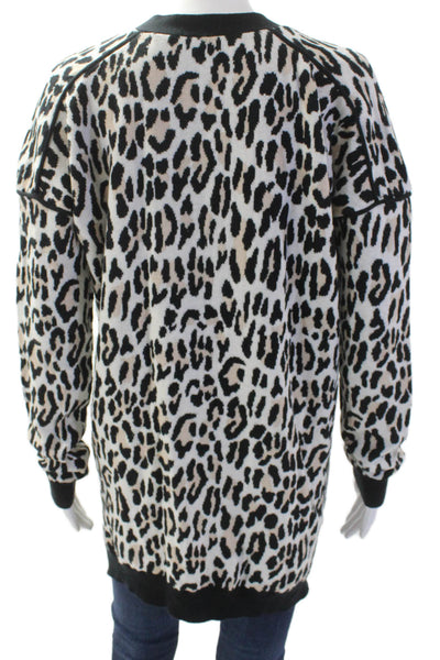 10 Crosby Derek Lam Womens Cardigan Beige Animal Print Wool Size L
