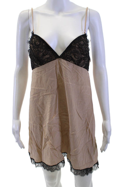 Liu JO Womens Brown Silk V-Neck Sleeveless Sleep Dress Colorblock Size XL